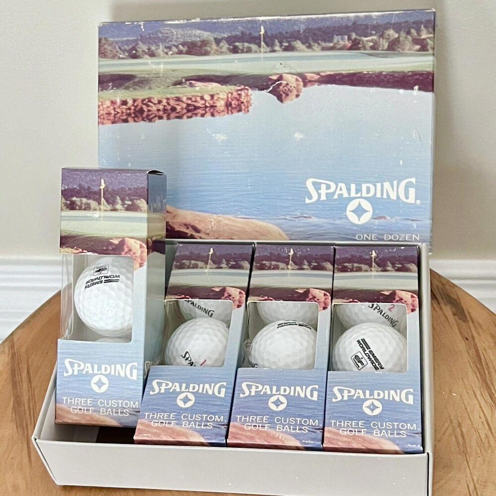 Spalding Custom Logo Golf Ball Advertising Emery Worldwide VTG Box Of 12 Balls